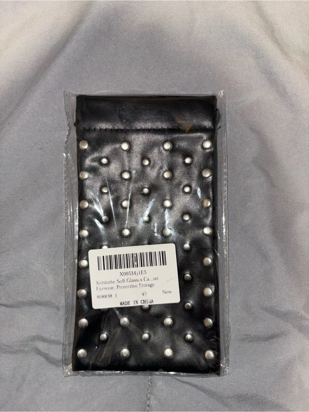 Black Studded Faux Leather Drawstring Sunglasses  Pouch